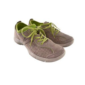 Dansko Elise Suede Lace Up Sneakers Womens 38 Round Toe Tan Lime Sporty Walking